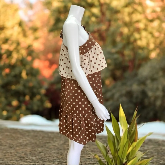 ASOS Y.A.S one shoulder mini dress in chocolate polka dot Size Small - Picture 3 of 12